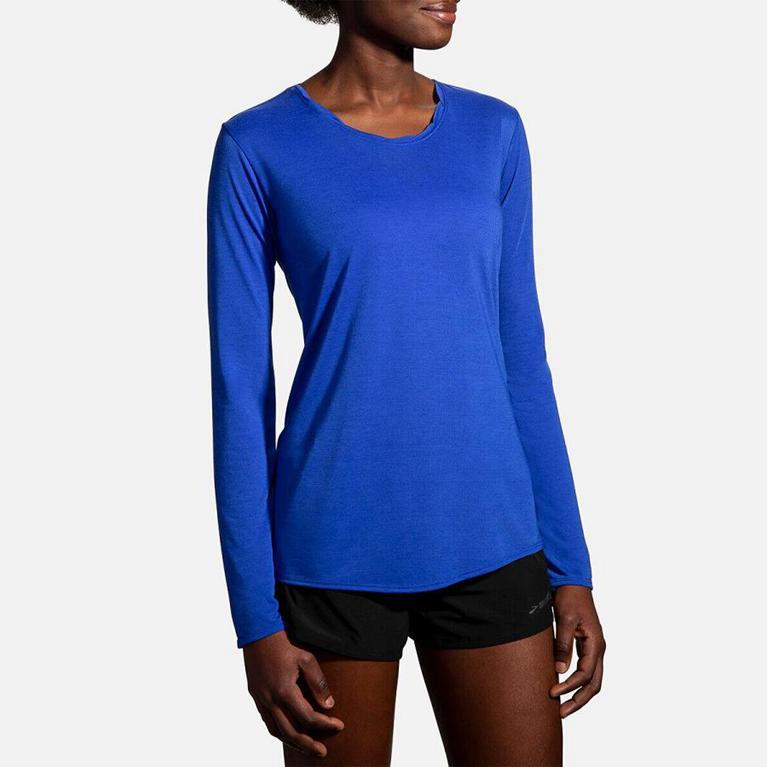 Brooks Distance Womens Long Sleeve Running Shirt - Blue - Indonesia (NACG-20196)